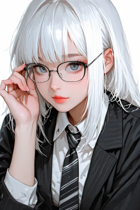 Kpop girl with white hair and glasses
