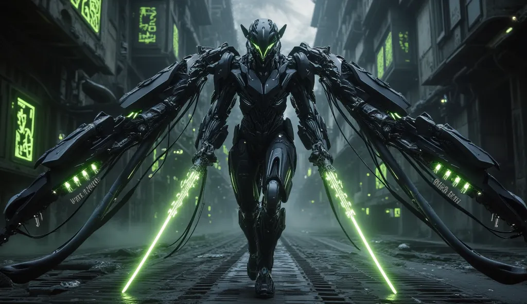 A young man of normal build. and running
His complete bio mechanical suit, in black and electric gray tones, the suit fits his body and biorobotic helmet and with biorobotic lenses, the entire suit like a second skin, with luminous panels that pulsate. He ...