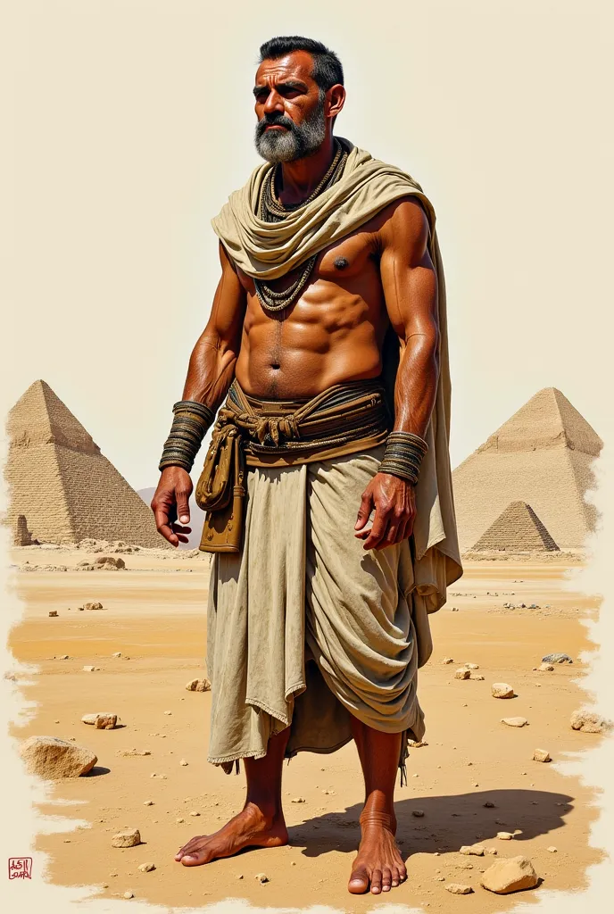  Realistic full-body drawing of common Egyptian in hand style  