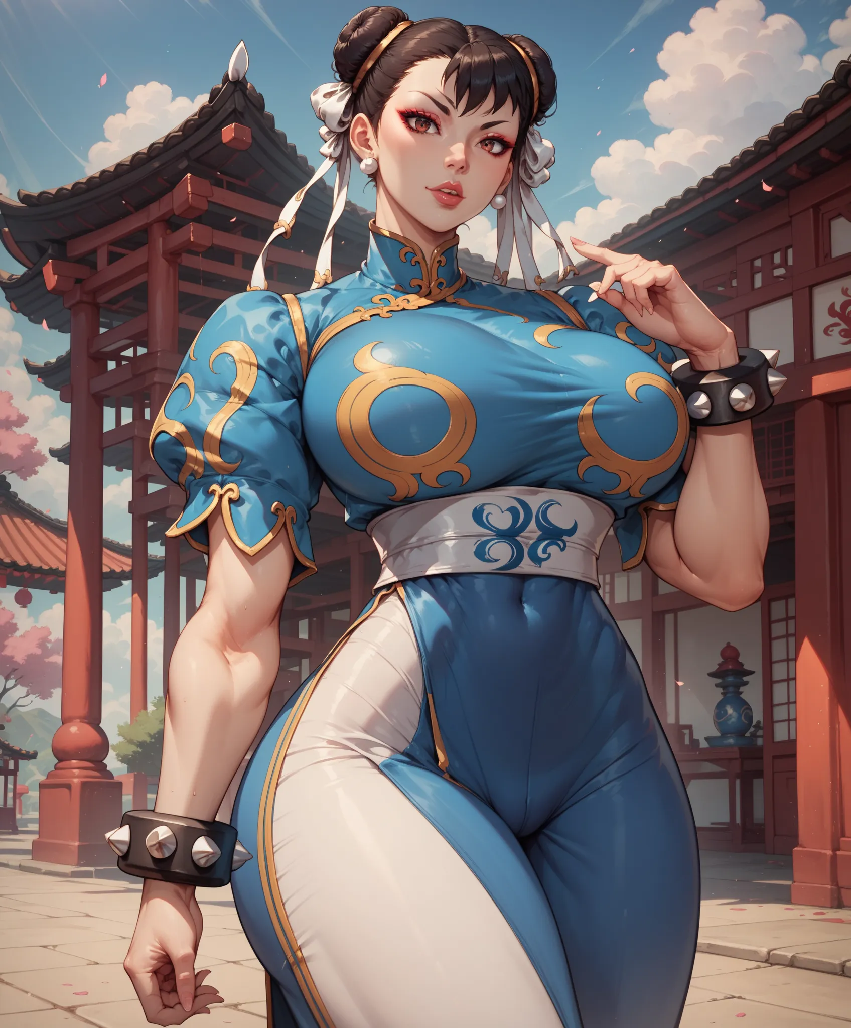 Chun-li, Street fighter,  femme chinoise,   black hair,   Huge breasts ,  Cul énormes ,  ultra-detailed,   slim waist , fingers 