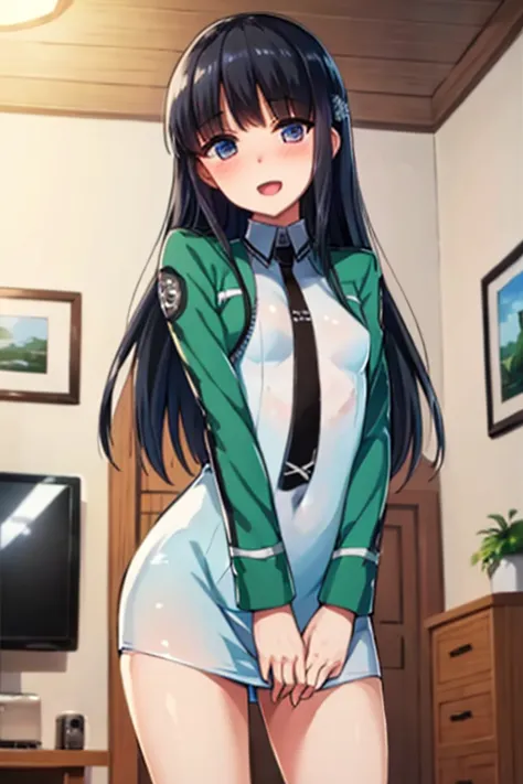 ((top quality)), ((masterpiece)), (be familiar with), perfect face, indoors, bedroom, watching viewers,
One woman, Shiba Miyuki,
open mouth, steam clouds drift, blush, smile,
 small tits, flat chest, Young girl,  lori,  ,  girl,
long hair, long hair,
 open...