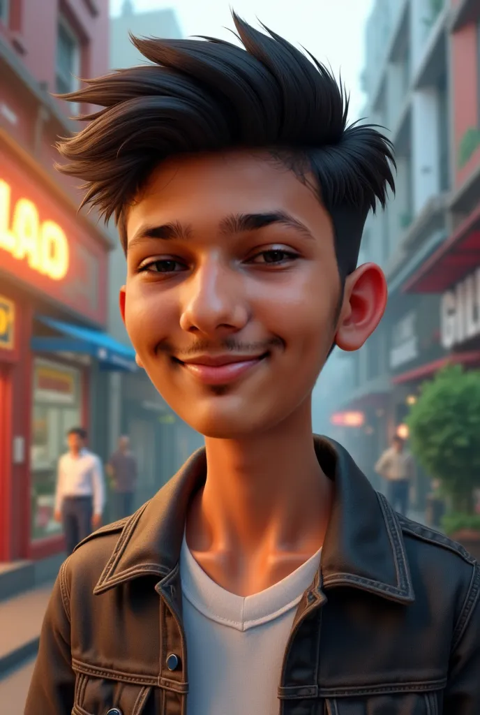 "Create a realistic AI-generated portrait of a 16-year-old Indian boy with sharp, attractive facial features, well-defined jawline, and confident eyes. His hair is styled naturally yet trendy, complementing his youthful yet mature look. The lighting enhanc...