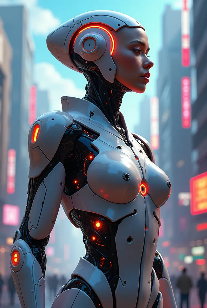 Create a futuristic image of a cyborg in the year 2300 (advanced humanity)