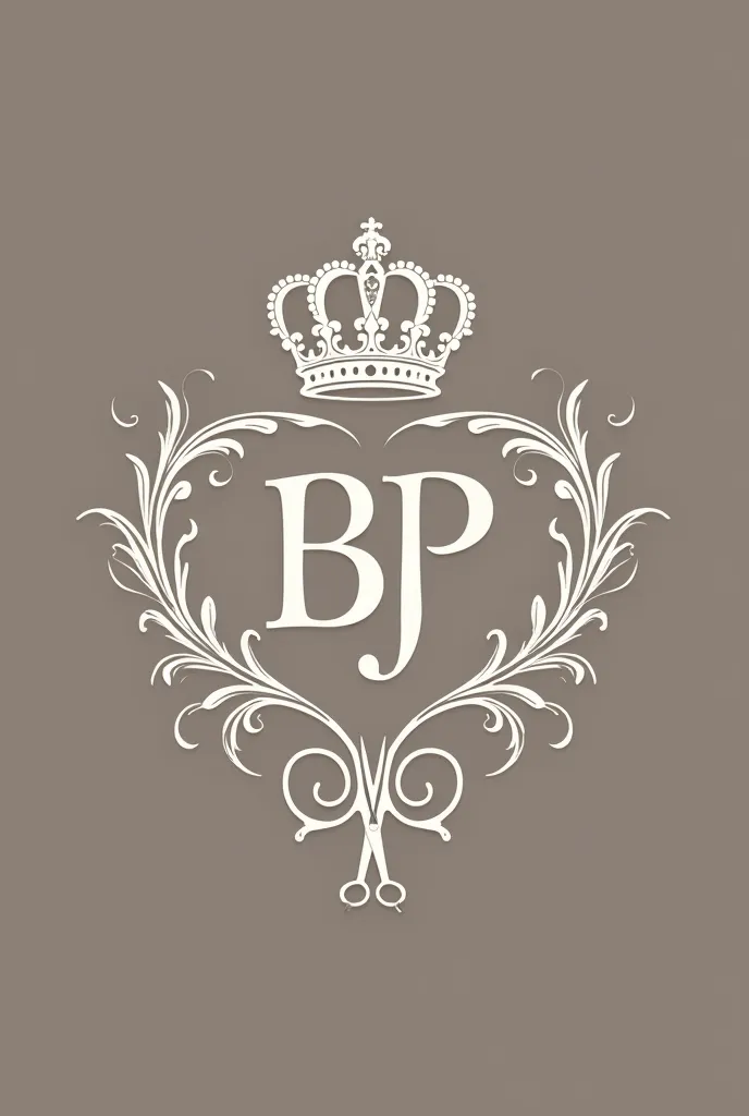 Create a logo for my beauty salon with B and P in the middle of a crown and scissors