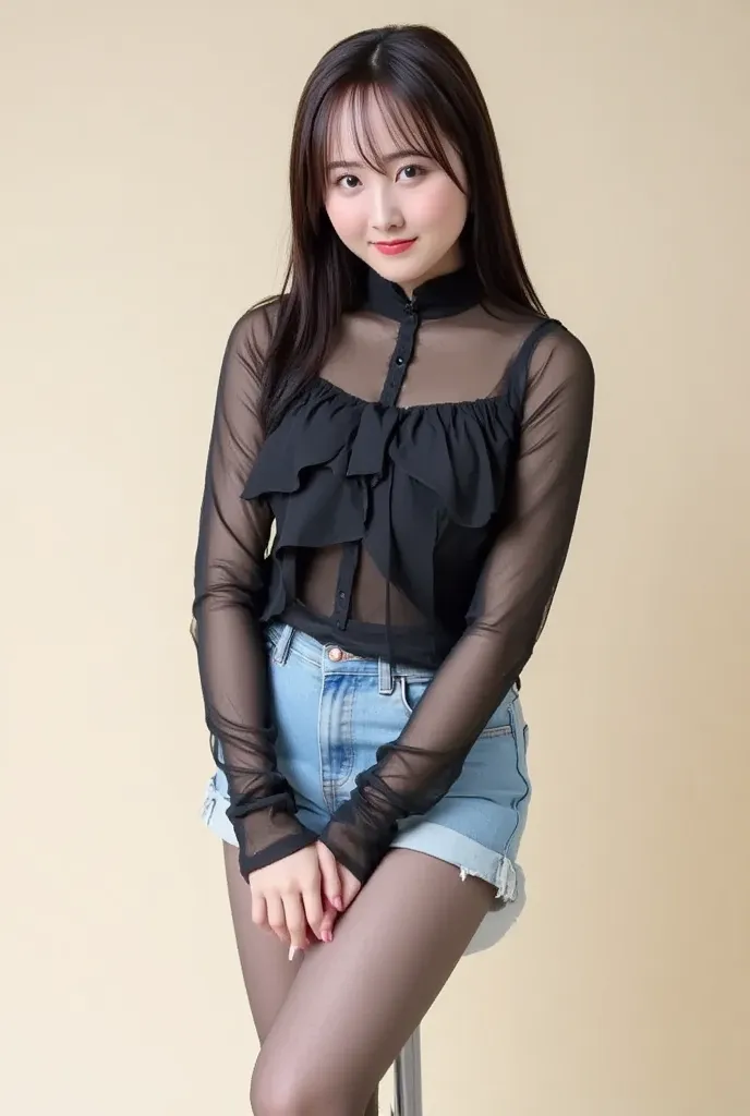 8k, RAW photo, best quality, masterpiece:1.2),(realistic, photorealistic:1.37), Super Detail, black pantyhose for kindergarteners,She is wearing a transparent black long sleeve turtleneck with a tight, thin fit, Skirts are prohibited, Transparent Black Pan...