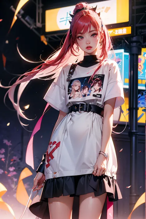 Lisa from Blackpink standing on a platform, wearing k-pop aestetic streetwear, anime style. 8k, style anime, kantai collection style, ,wearing japanese k-pop clothes, with long hair
