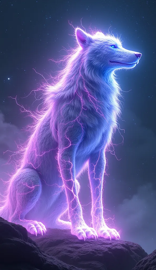 fenrir made of pure energy, Bright purple and blue light replaces hair