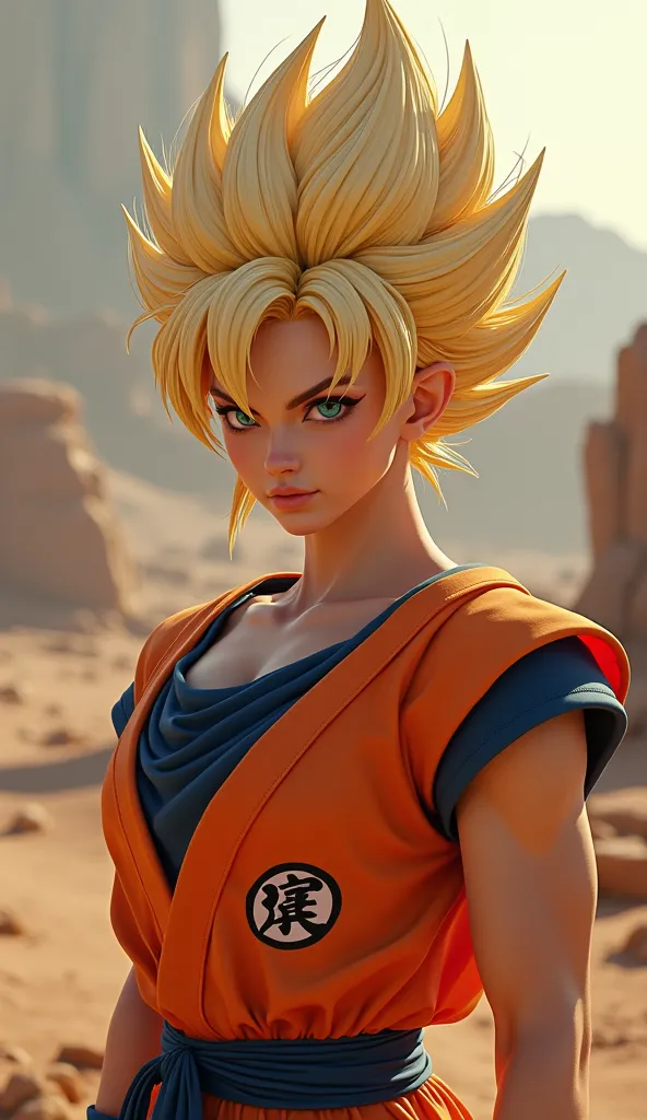 Goku Super Sayajin 4 female version, perfect face perfect eyes perfect sexy body,  Ultra realistic cinematic HDR lighting, resolution 8k. full body image, no imperfections on the face