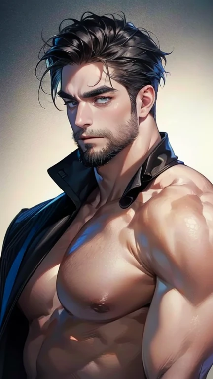 (    thighs,4K,8k,    highres,    masterpiece :1.2),    ultra-detailed    ,(Realistic,photoRealistic,photo-Realistic:1.37),36-year-old man,3 day beard,Beautiful anime,Portraits,strong,masculine,        with black hair  ,sharp jaw,          mesmerizing eyes...