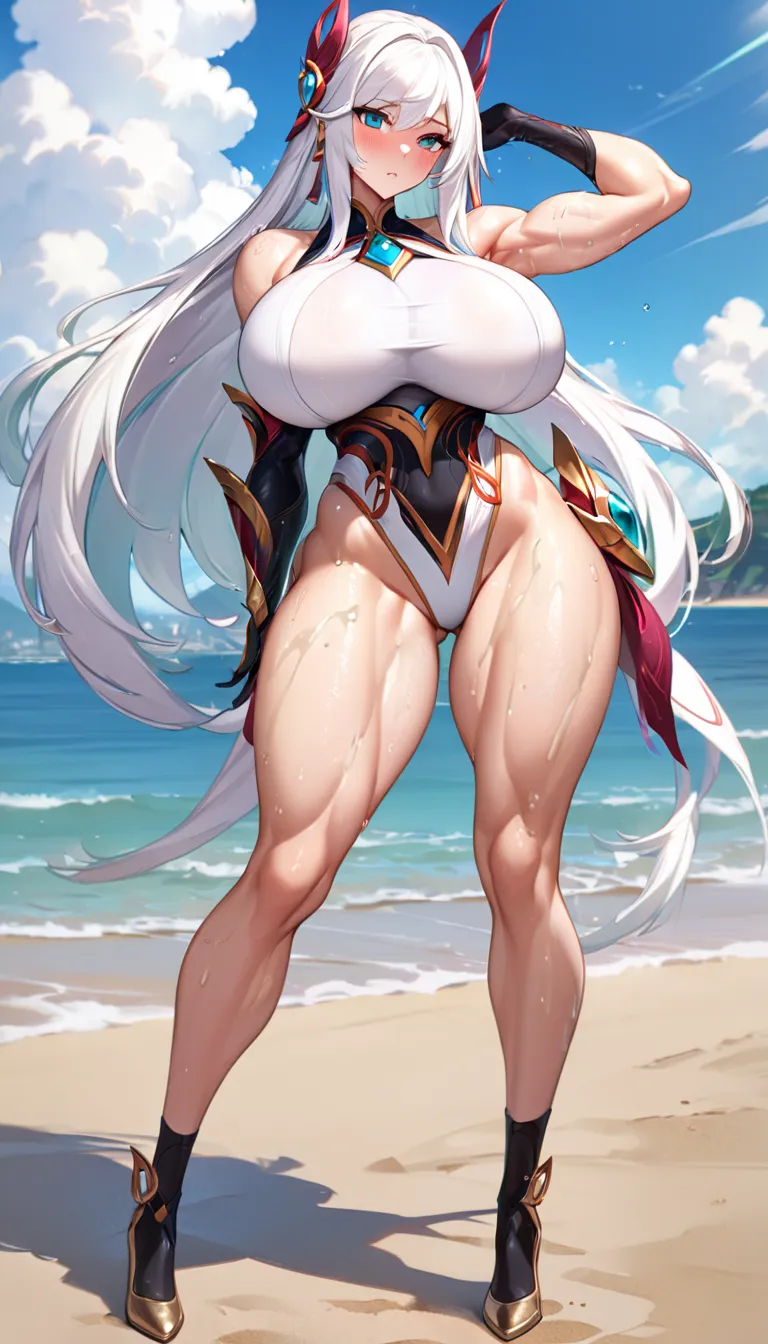 close mouth, for girls,League of Legends Sword Girl Irelia,Score_9, Score_8_up, Score_7_up,  ,Source code_Japanese Cartoons,  best quality , alone, Clear face, us, (long white hair,Makeup,long white hair, bangs,Hair accessories,hairstyle),((exquisite textu...