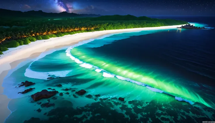 超high image quality during sick leave, high image quality during sick leave, high quality ,Spectacular views at night,Tropical Beach, light green to bright green ,The ocean breeze is blowing,blue fluorescent beaches expand spectacular ocean views, blue lig...
