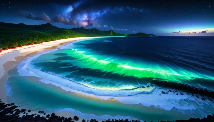 超high image quality during sick leave, high image quality during sick leave, high quality ,Spectacular views at night,Tropical Beach, light green to bright green ,The ocean breeze is blowing,blue fluorescent beaches expand spectacular ocean views, blue lig...