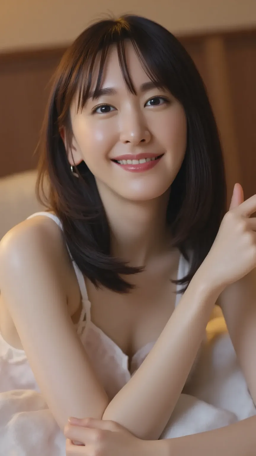 (8k、   Unedited photo   、top quality、masterpiece:1.2)、(realistic、 photorealistic:1.37)、 super detailed、 Ultra High Resolution、***1 person、  very familiar  、   beautiful and elaborate face  、smile、Narrow 、( slim waist ) :1.3)、 beautiful detailed skin、 skin ...