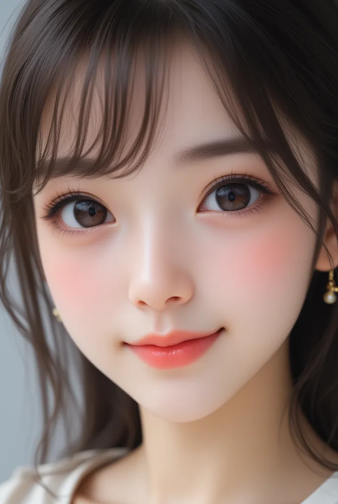 Super cute face,
professional portrait, 
big eyes, bright eyes,
Double Irid,
long eyelashes,
Round eye shape ,
( Sparkling, healthy, clear eyes :1.3),
Oval facial contour,
 small, compact face ,
 clear, clean skin ,
 healthy and smooth skin ,
 small, well-...