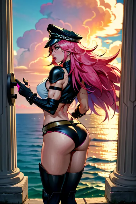 (1girl, Alone, alone), (pin-up, , Poison_long_hair_aiwaifu, Poison_long_hair_aiwaifu, spiky hair, hat, big hair, very_long_hair, pink hair, pink_hair, big_hair), ((Alone, (1woman,pink lipstick), extremely detailed , Soft ambient lighting, 4K, perfect eyes,...