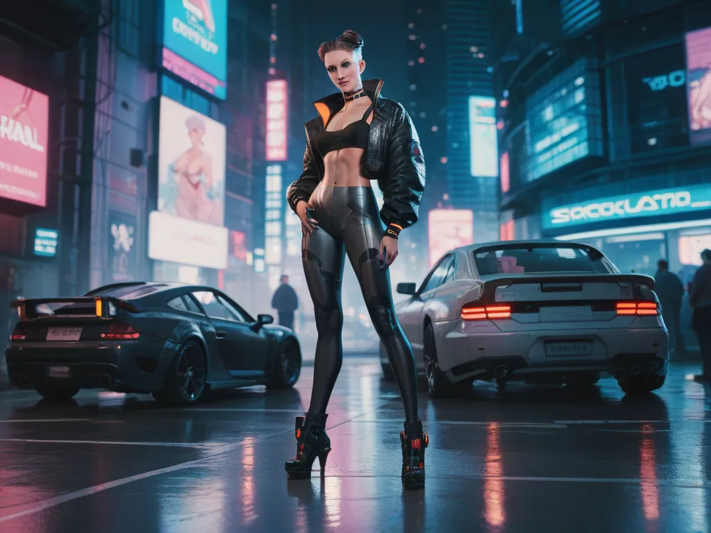 Hot Model, cyberpunk, full body, long legs