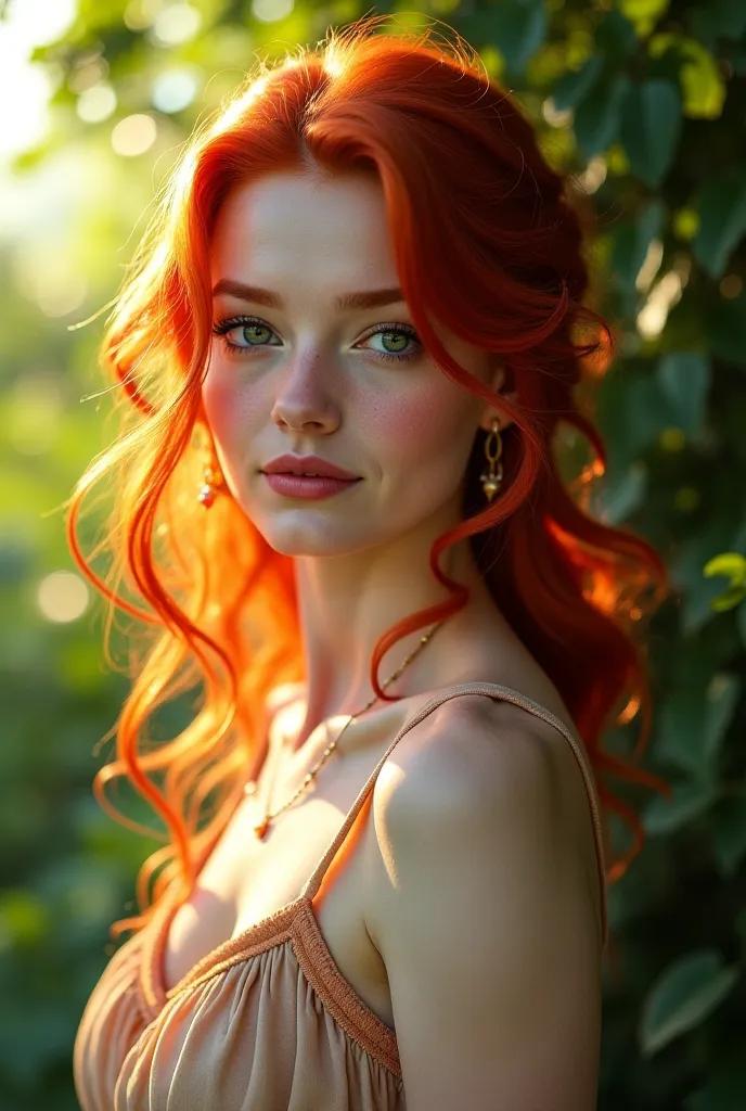 Red haired female in short summer dress