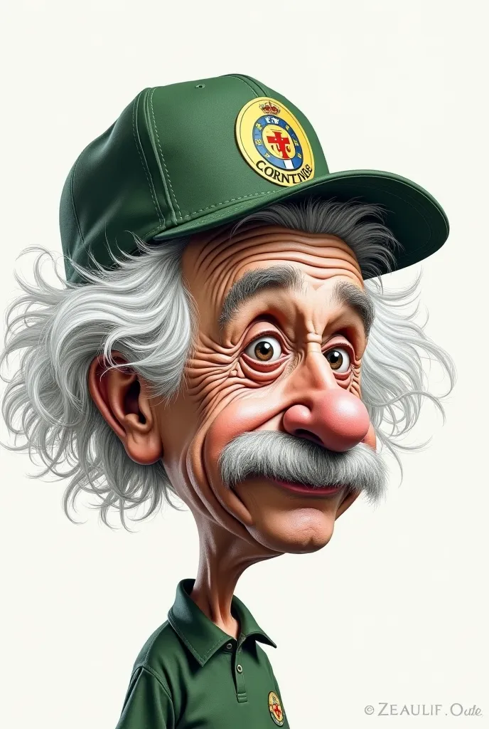 I want an image in the form of a drawing of Albert Einstein with a Corinthians cap 