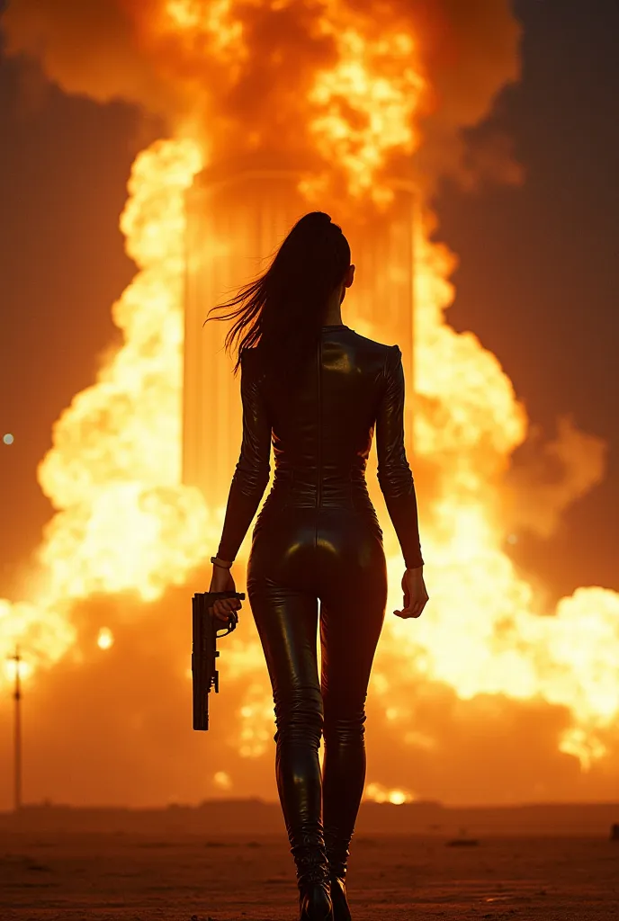 Katy Perry, dressed in a sleek leather jumpsuit, stood infront of the towering building as it erupted in a massive explosion behind her. Flames lit up the night sky, but her stride never faltered. With her gun in hand and determination in her eyes, she did...