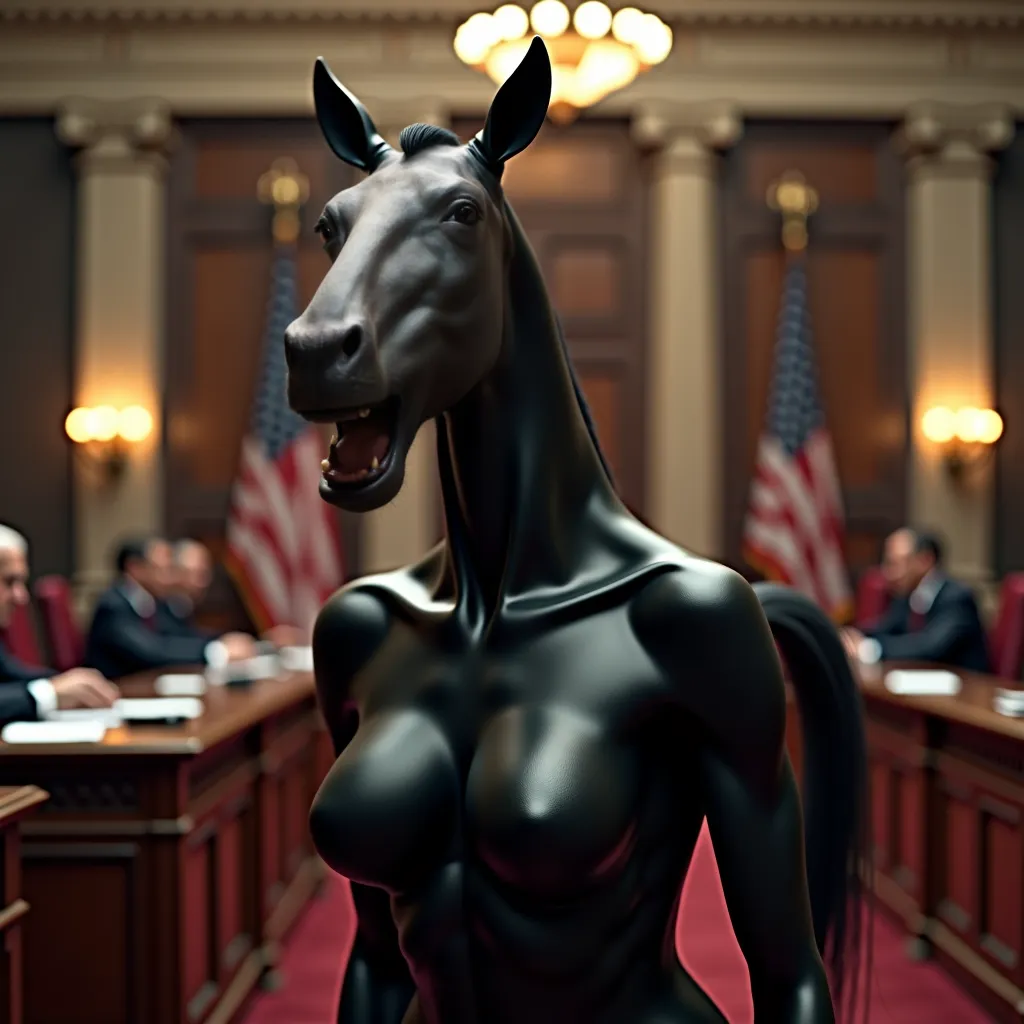 a half horse half busty black woman yells into a microphone in congress hearing