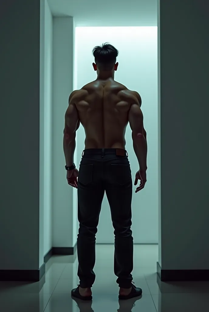 there is a man that is standing in a room with a cell phone, digital art inspired by Kim Eung-hwan, tumblr, digital art, korean muscle boy 2 , muscular!!, muscular!! sci-fi, sun-hyuk kim, muscular character, hyung-tae kim, hyung - tae kim, muscular!, cinem...