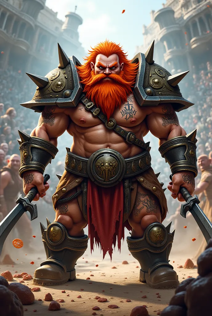 Red-haired chaotic dwarf gladiator 