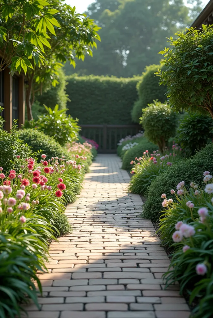 Some plans of a garden with fringed bricks and with a ramp