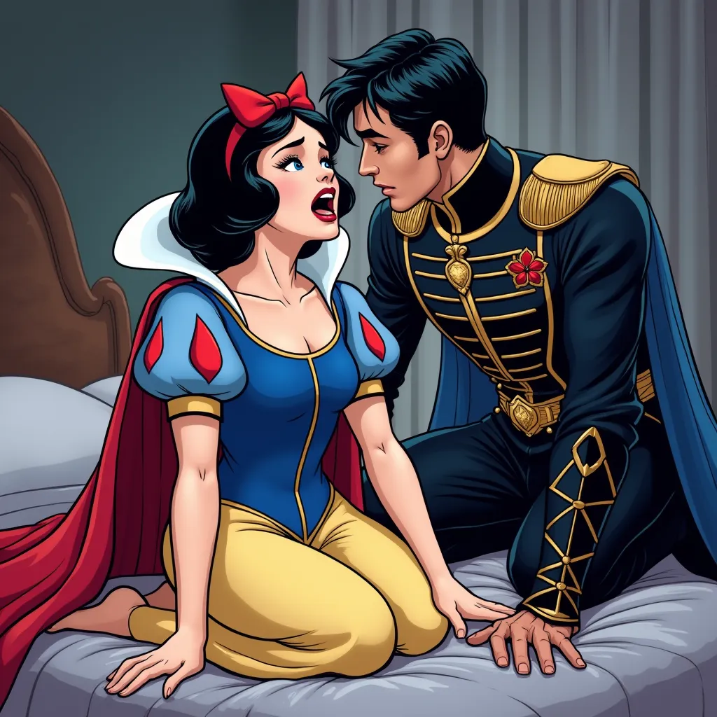 Snow White getting banged on all fours and moaning a lot by the prince in bed
Comic style (Do the traits Marvel Hentai)

