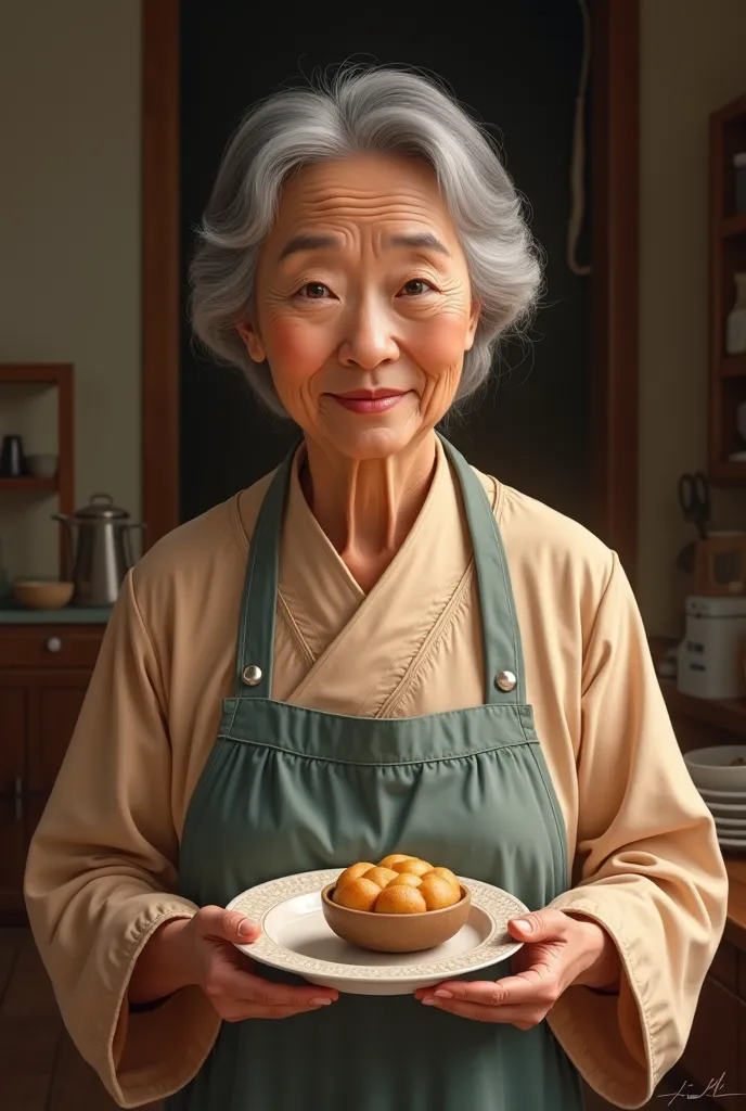 A grandmother similar to Kim Young OK holding a plate