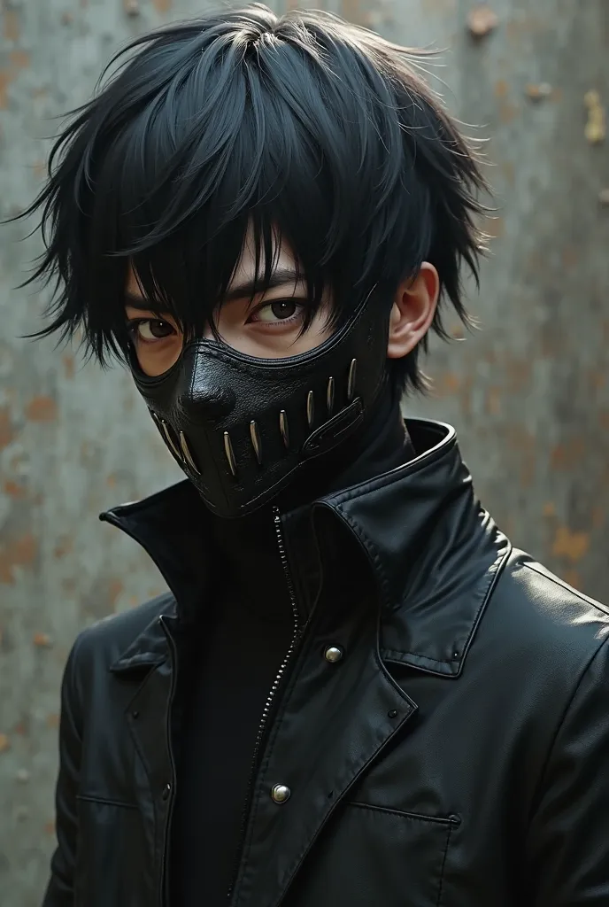  Kaneki from Tokyo ghoul   leather and covers most of Kaneki's face with the exception of his left eye and hair. The black mask has "artificial" teeth  full body view 