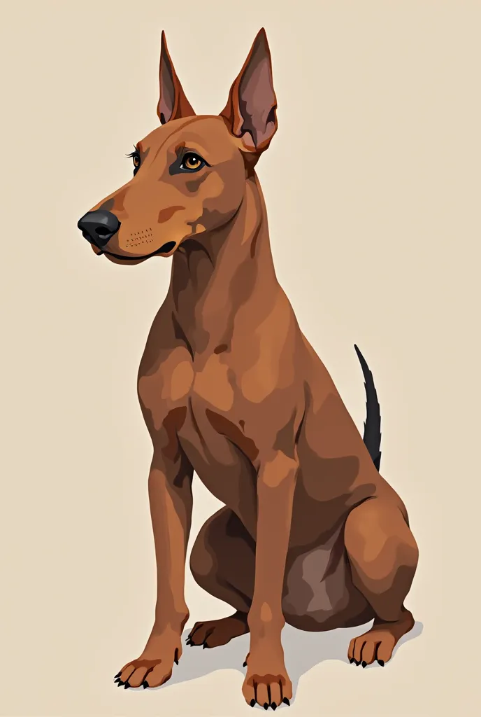 brown doberman dog in a minimalist design, wagging its tail and looking at us with a sweet face