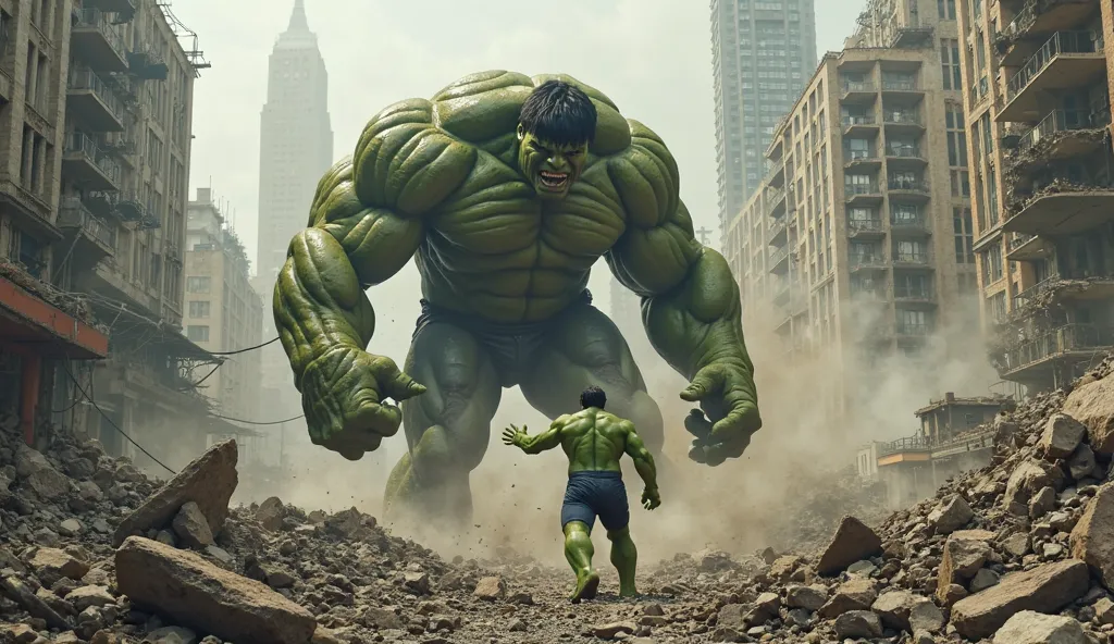 hulk fighting with big monster destroyed urban City, ultra HD, ultra realistic, ultra detailed, full length image with background 