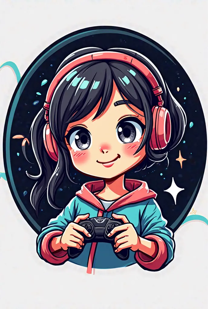 cartoon Gaming girl logo ,cute, circle ,black background, mobile phone 