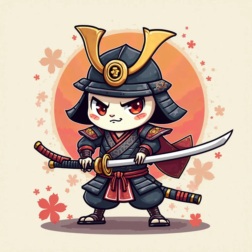 animated version of a sushi dressed as a samurai using a Japanese sword, can be in the form of a restaurant logo 