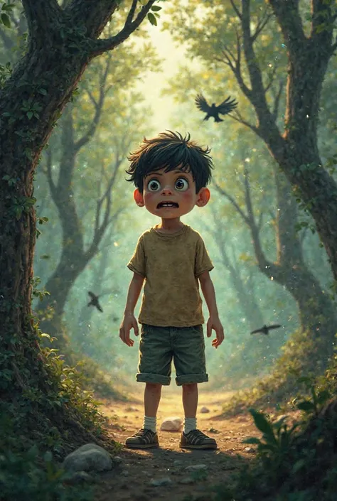 Bachha shyam ko एक अजीब सी सनसनी हुई।  उसके आस-पास का वातावरण बदलने लगा। पेड़ हिलने लगे, पक्षी चिल्लाने लगे और एक तेज हवा चलने लगी। श्याम डर गया और पत्थर जमीन पर फेंक दिया।अचानक,