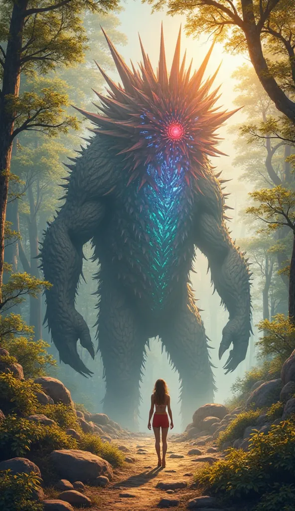 I stand in a sunlit clearing, the golden rays filtering through the towering Luminara Trees, their glowing sap pulsing in time with my heartbeat. My hands tremble as I reach out to touch the crystalline thorns of the Thornback Leviathan, its massive form t...