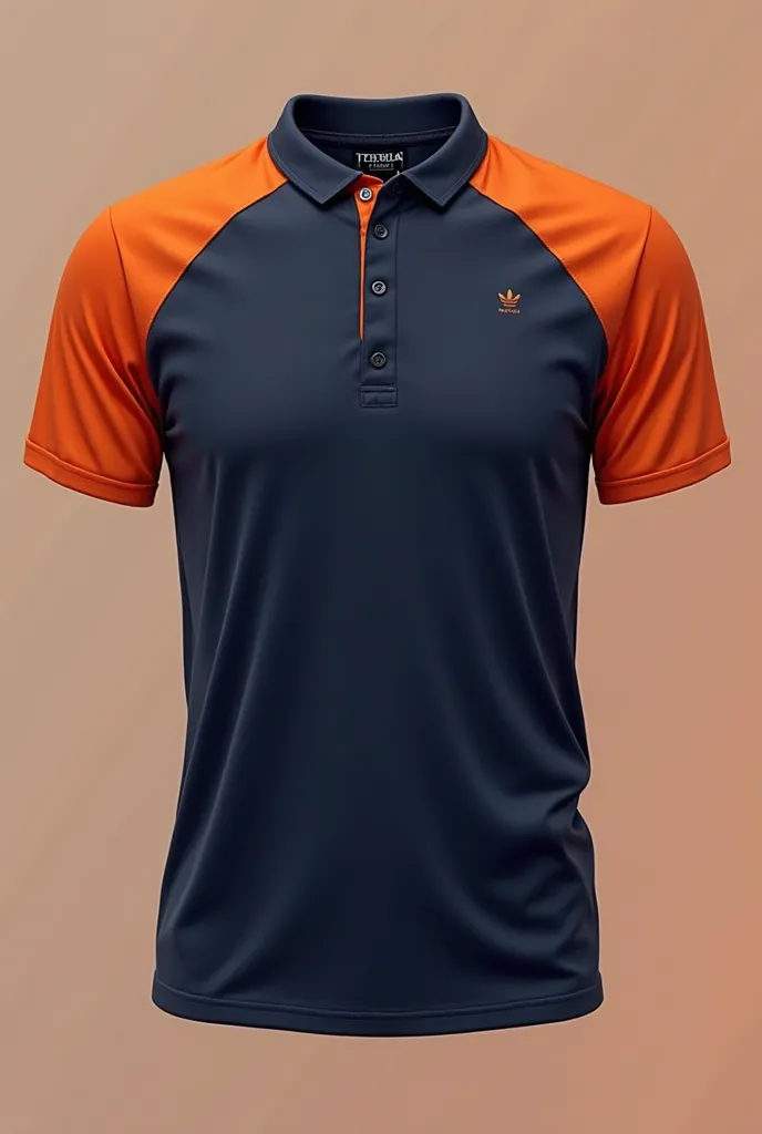 Navy blue t-shirt with collar and short sleeves in orange