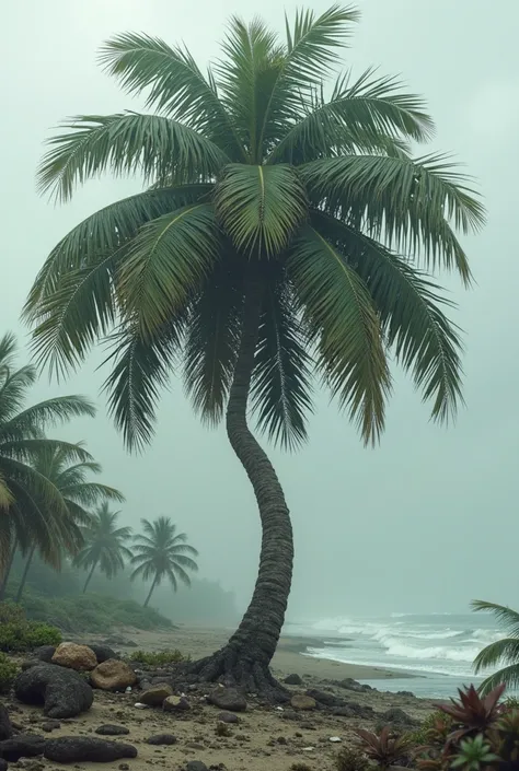 PALM TREE FOLDED BY HURRICANE