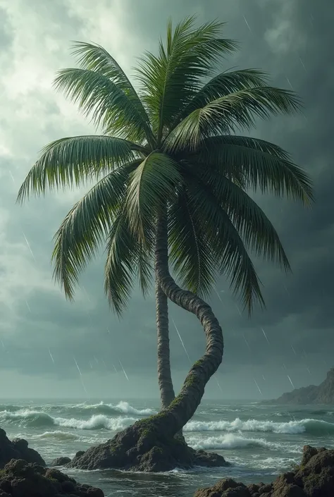 PALM TREE HEAVILY FOLDED BY HURRICANES 