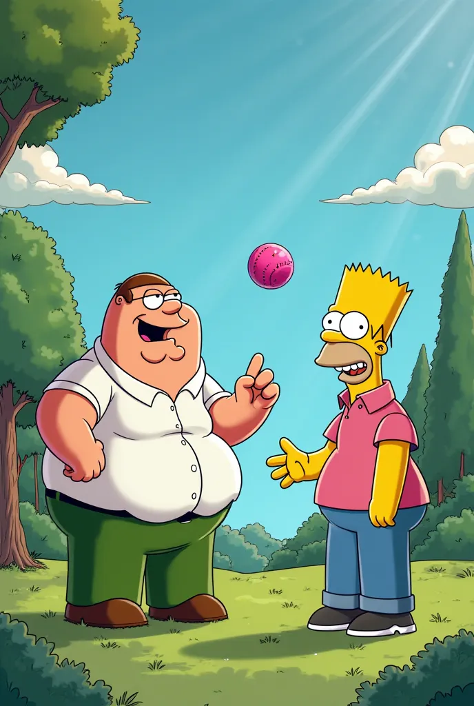 Peter Griffin playing ball with Homer Simpson 