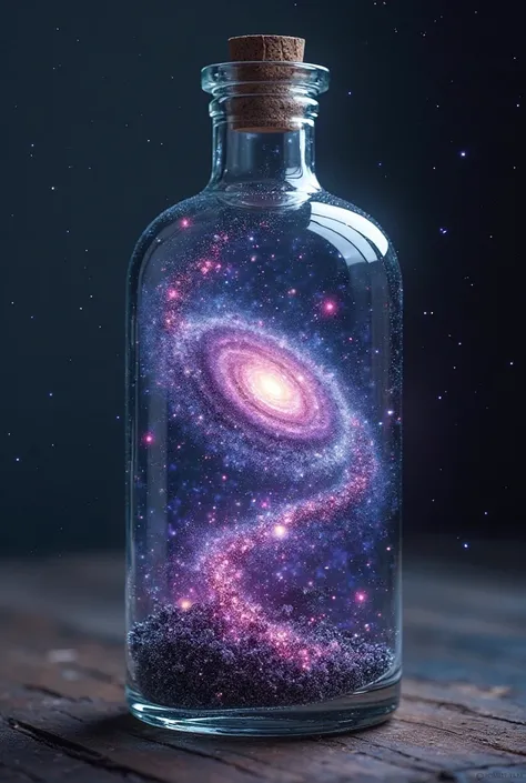 A beautiful galaxy in a bottle CON MORADO, Dark blue, BLACK AND SILVER SHINE