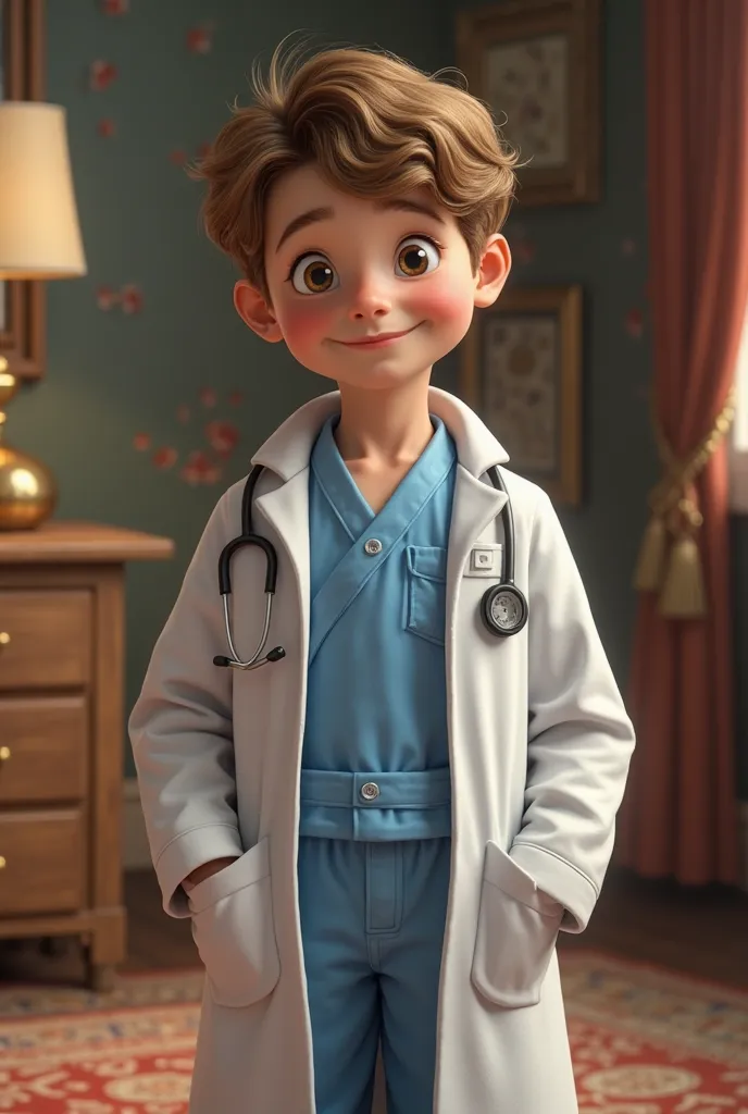 Royal boy dressed as a doctor blue pajamas and white coat 