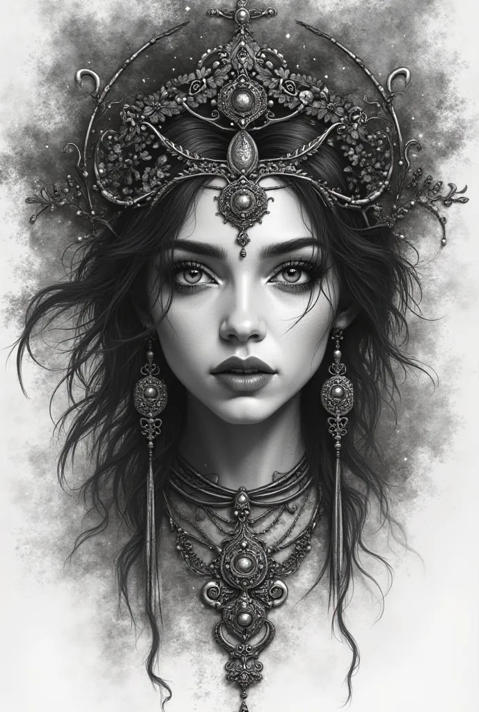 
It could create a deep and mystical drawing of the Gypsy Esmeraldina for black and white tattoo with traces of realism

