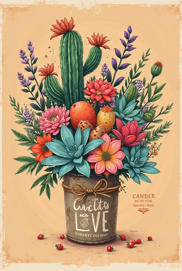 An advertising poster for a sweet and savoury bouquet company called Catus Love with the following contacts 84 614 4496 for WhatsApp and 
 87 614 4496 for calls 