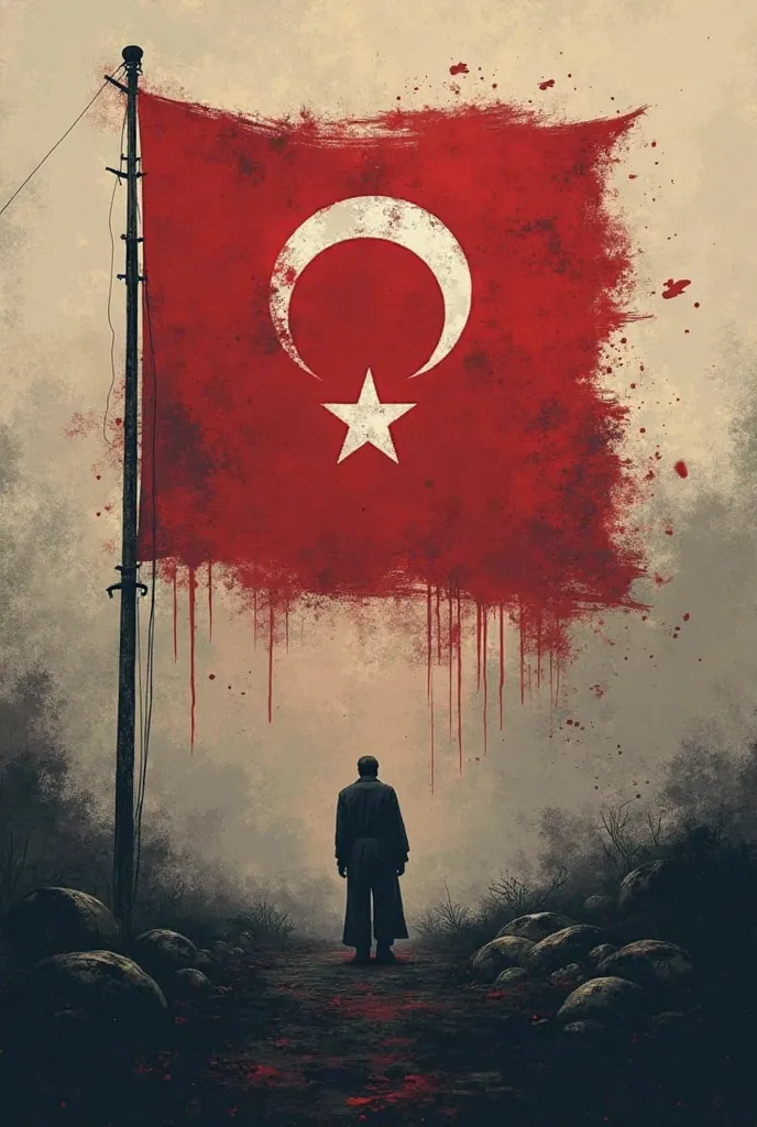 "flag, It is the work of the souls sacrificed in the path of stability." with a turkish flag matching this sentence, Can you draw an easy picture that can be drawn on picture paper