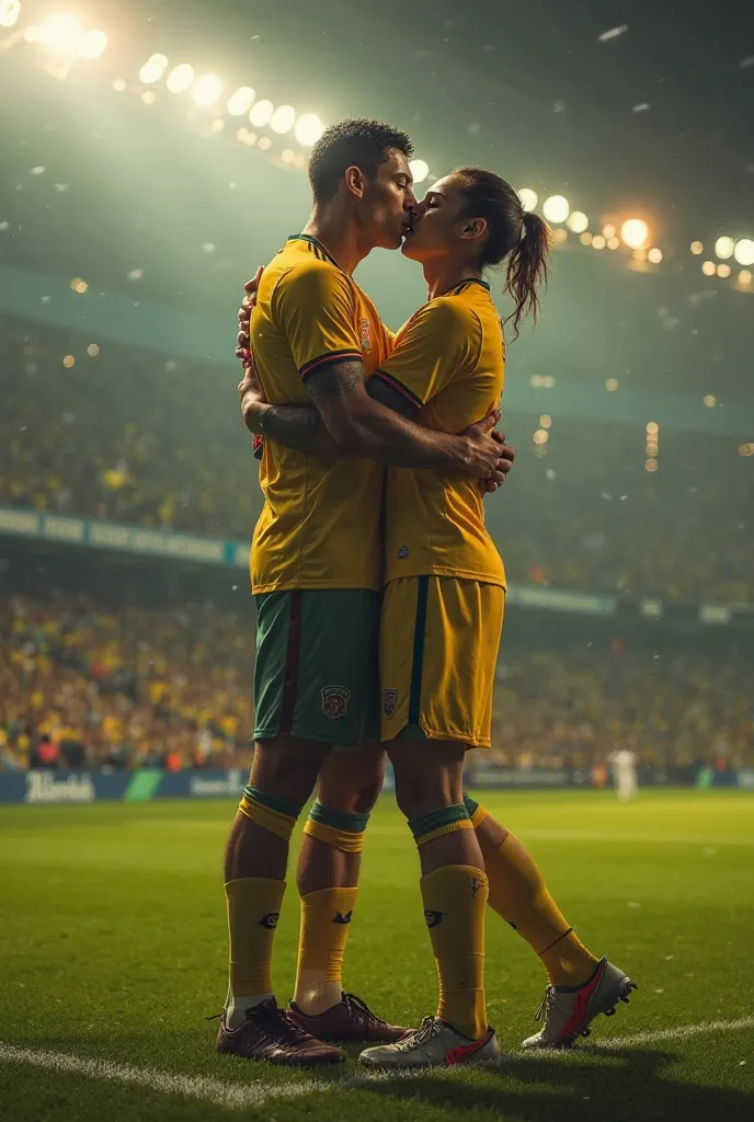 Cristiano Ronaldo kissing Neymar