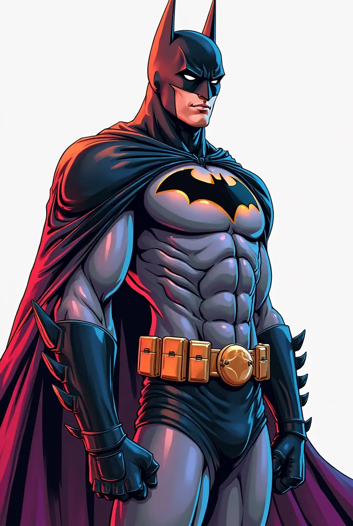 colorful  batman  standing anime character with black and gry color and  white background