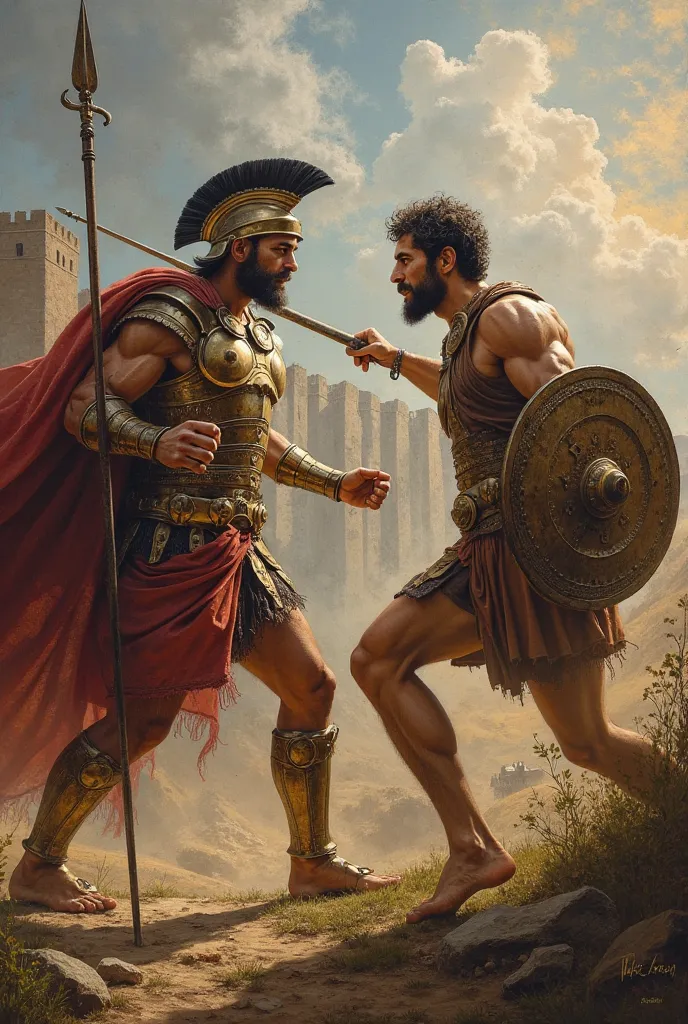 Achilles assassinating Hector outside the walls of Troy