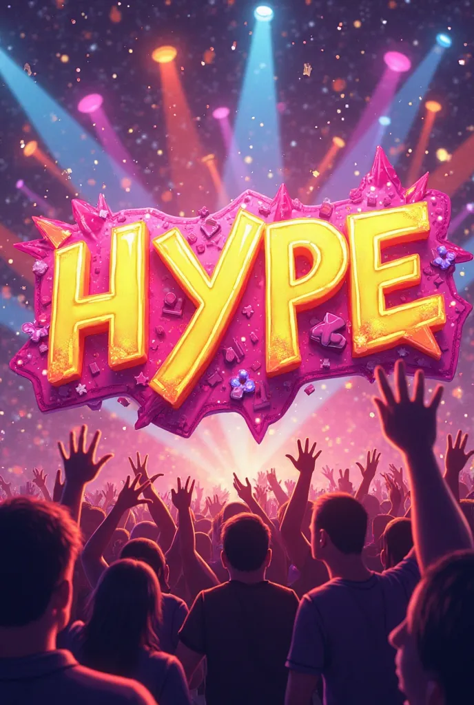 HYPE lettering on a bright background with light music