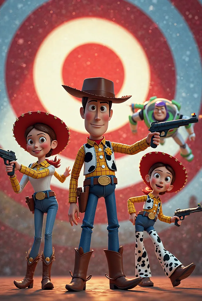 Make exactly that same logo but with Woody, Jessy , Target shooting and Buzz Lightyear